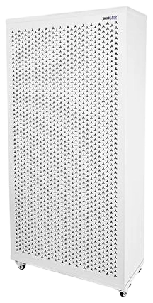The SmartAir Blast MKII Air Purifier, a tall white air purifier on wheels.