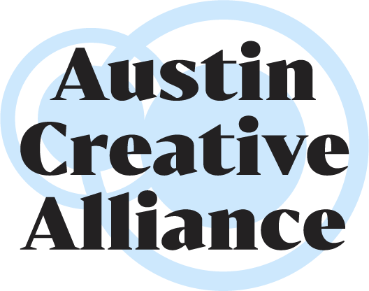 Austin Creative Alliance logo: black text reading 'Austin Creative Alliance' layered on top of intersecting light blue circles.